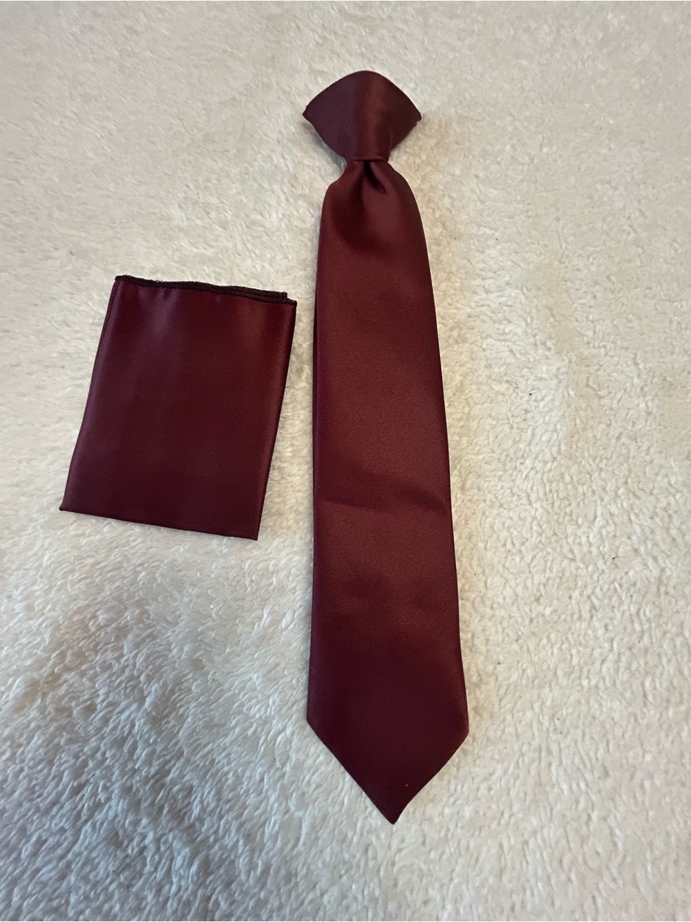 🎁3 for $30 - Kids Solid Burgundy Tie and Pocket Square Set
